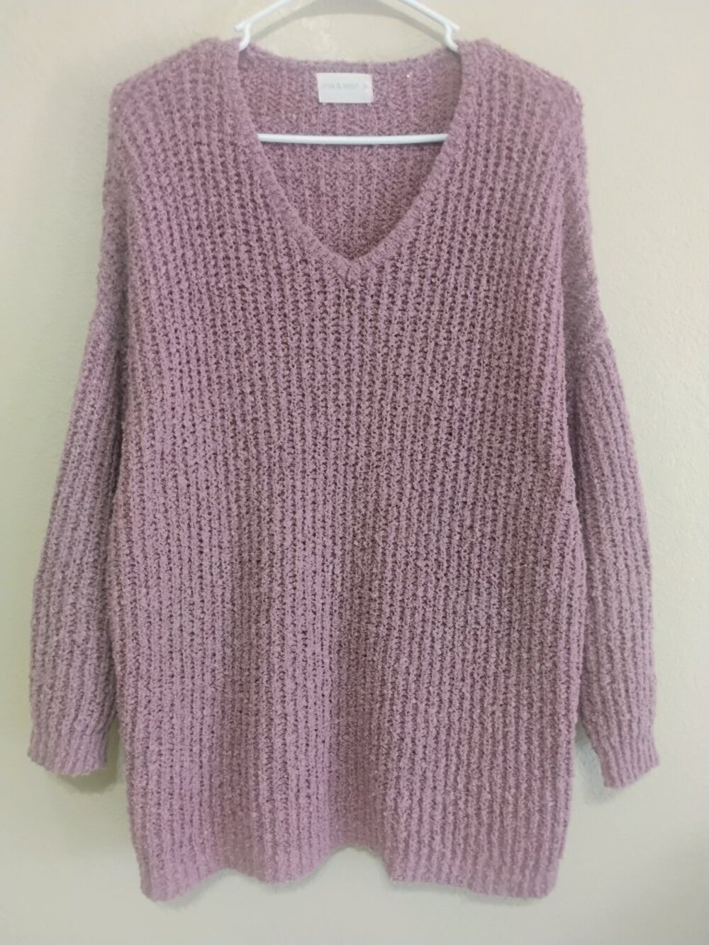 Mia & Tess M Medium Mauve Pink Chenille Oversized V Neck Tunic Sweater